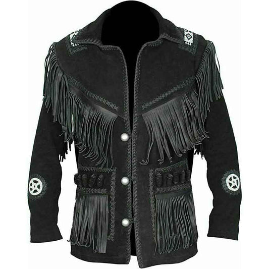 Men American Suede Western Cowboy Leather Jacket With Fringe - Fashion Leather Jackets USA - 3AMOTO