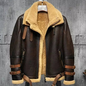 Men B3 Bomber Aviator Dark Brown Real Sheepskin Shearling Leather Jacket