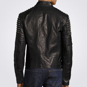 Men Black Leather Fashion Studded Jacket