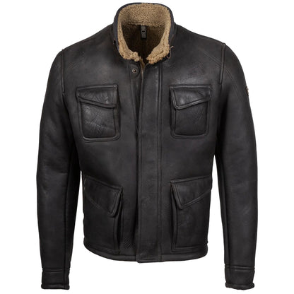 Men Black Shearling Flight Bomber Jacket