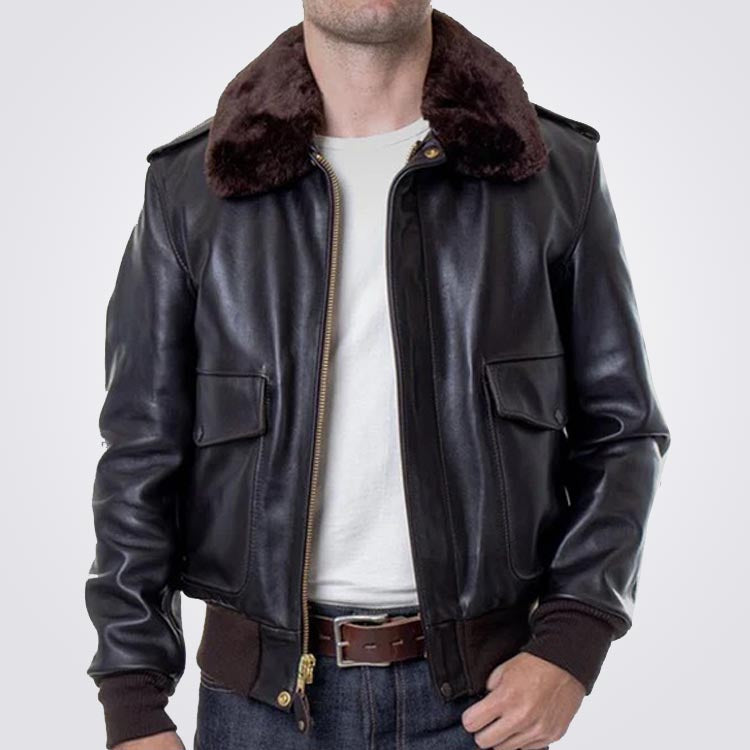 Men Brown Flying RAF A2 Leather Flight Bomber Jacket