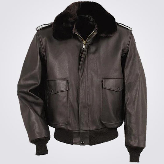 Men Brown Flying RAF A2 Leather Flight Bomber Jacket - Fashion Leather Jackets USA - 3AMOTO