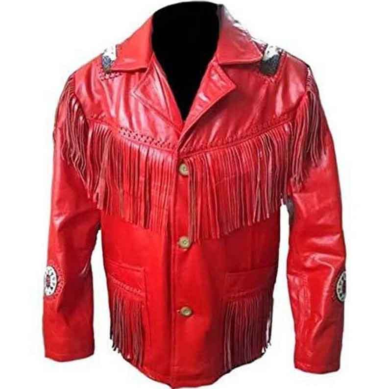 Men Cowboy Leather Jacket With Fringes