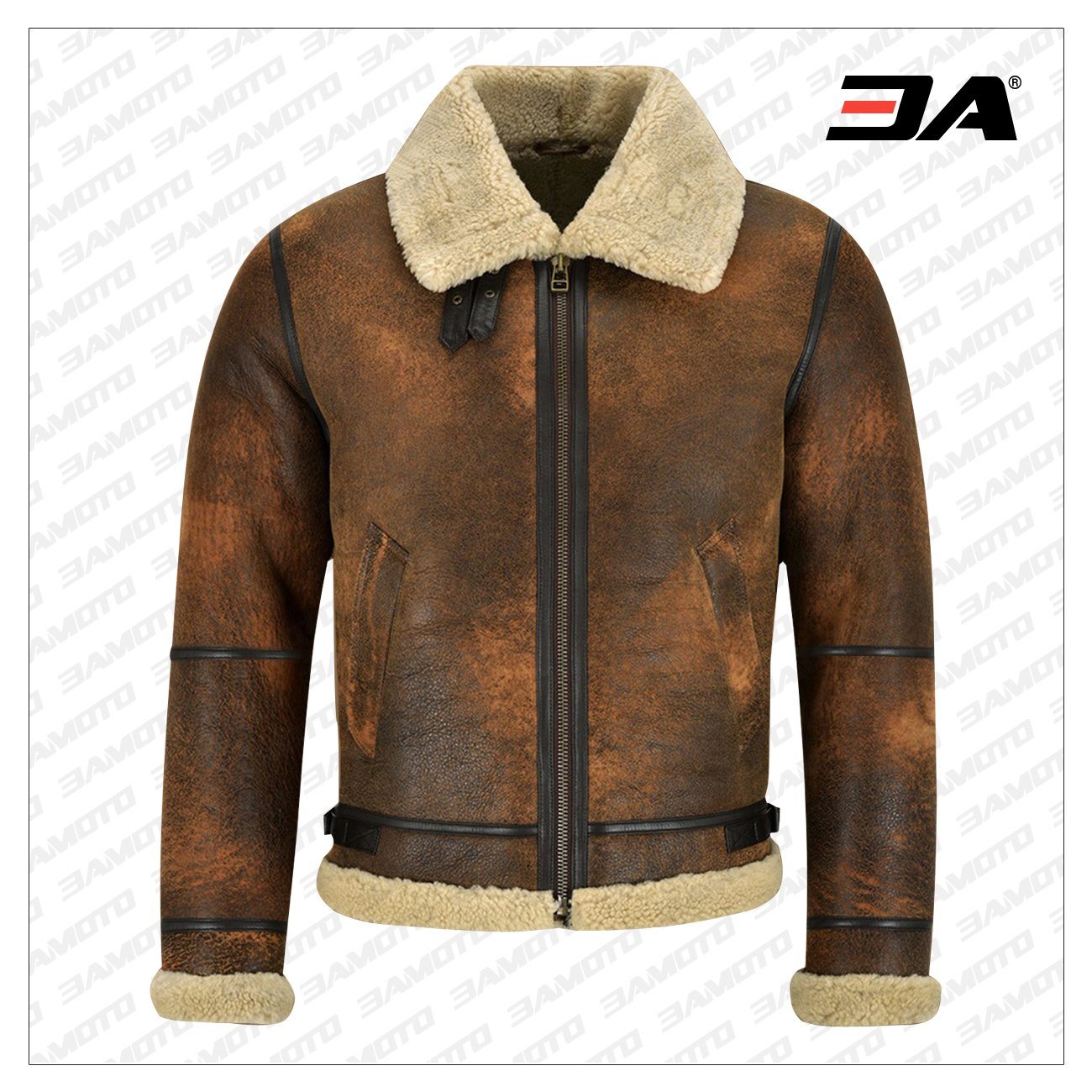 Men Distressed Brown Shearling Jacket