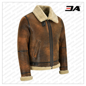 Men Distressed Brown Shearling leather Jacket