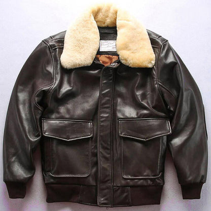 Men Genuine Sheepskin Leather Aviator G-1 Flight Bomber Jacket