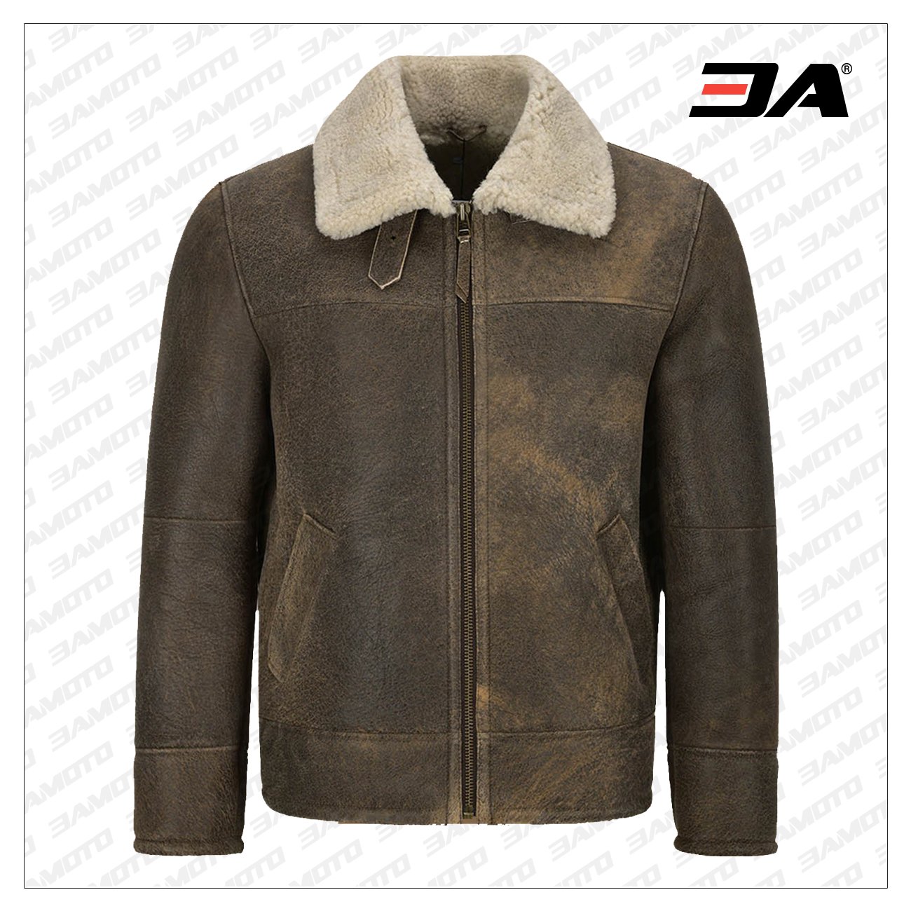 Men Old Fashion Brown Shearling Jacket