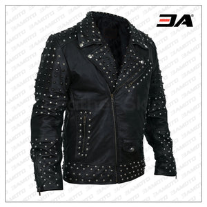 Men Black Studs Leather Jacket