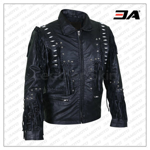 Men Black Fringes Leather Jacket