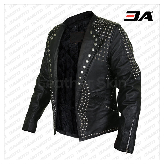 Men Black Jacket With Cone Spikes Stud