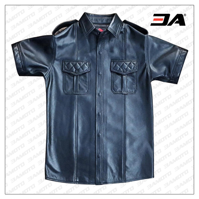 Men Black Sheep Leather Shirt