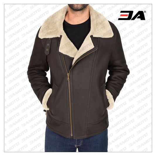 Men Brown Biker B3 Sheepskin Leather Jacket - Fashion Leather Jackets USA - 3AMOTO