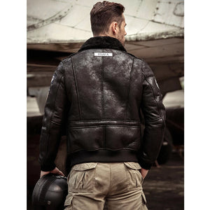 Black Leather Shearling Bomber Jacket