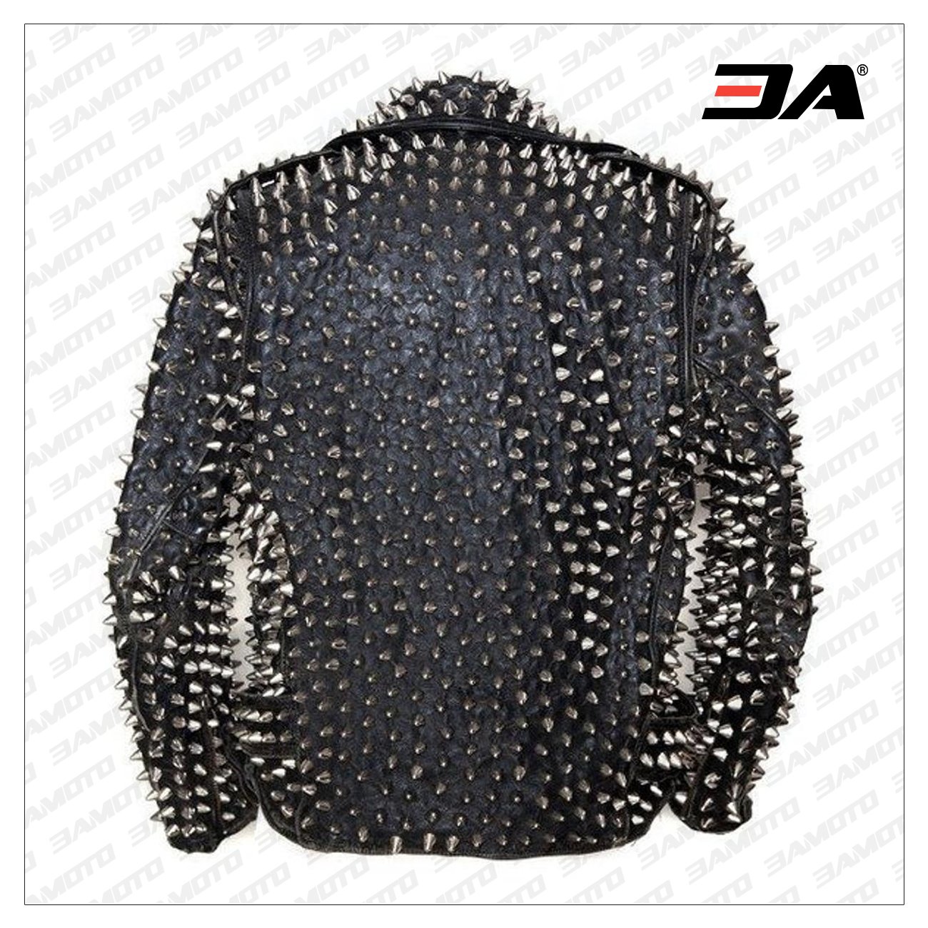 Men Silver Studded Custom Patches Long Spike Brando Belted Rocker Jacket - 3A MOTO LEATHER