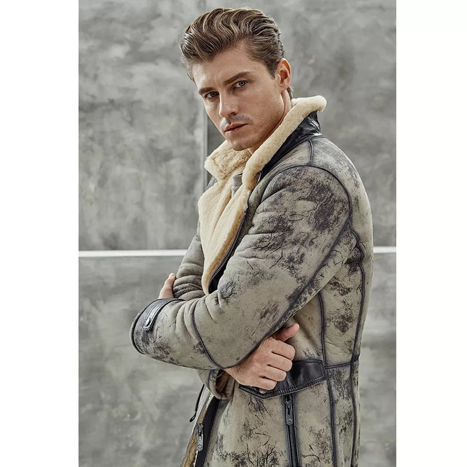 Men's B7 Flight Aviator Bomber Premium Shearling Coat Jacket 2022