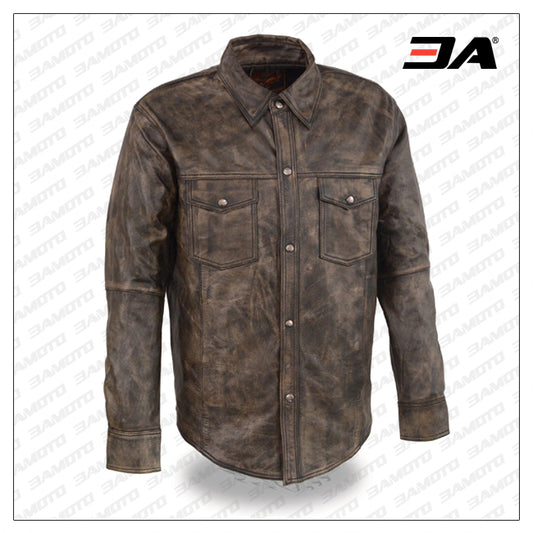 Men's Lightweight Leather Shirt - 3amoto shop