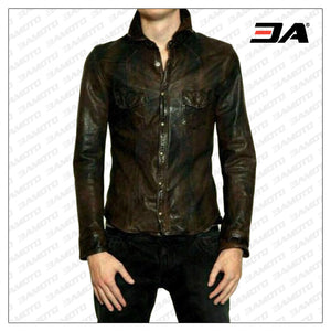Men's Shirt Jacket Distressed look Real Soft Genuine Waxed Leather Shirt