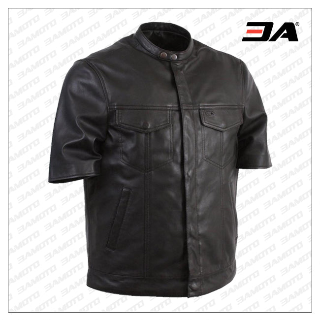 Men's Short Sleeve Leather Shirt