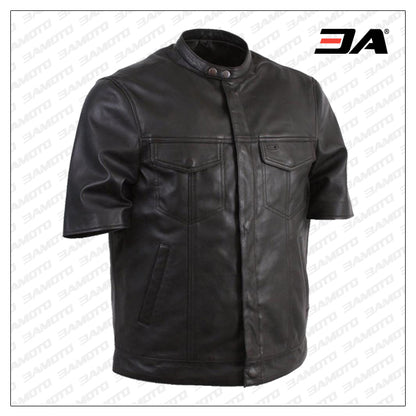 Men's Short Sleeve Leather Shirt