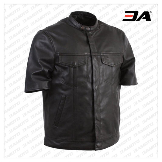 Men's Short Sleeve Leather Shirt - 3amoto shop