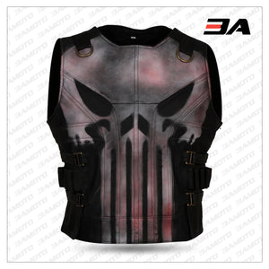 Men's Black Punisher Skull Faux Leather Vest