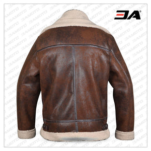 Men's Premium Brown B3 Shearling Sheepskin WW 2 Bomber Leather Jacket