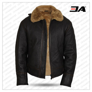 Men's Shearling Leather Aviator Jacket - Ginger Brown Fur Jacket