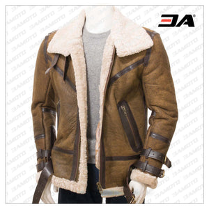 Men's Tan Sheepskin B3 Bomber Flight Aviator Jacket