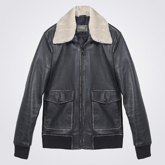 Men's A2 Aviator Sheepskin Leather Flight Bomber Jacket - 3amoto shop