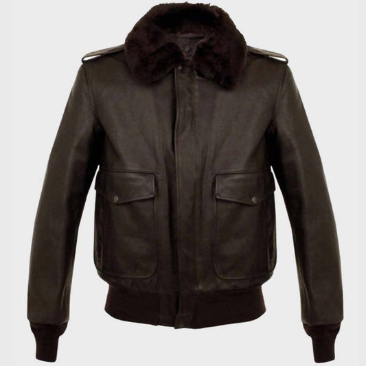 Mens A2 Brown Aviator Bomber Leather Jacket - Fashion Leather Jackets USA - 3AMOTO
