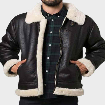 Mens Aviator Black Shearling Jacket