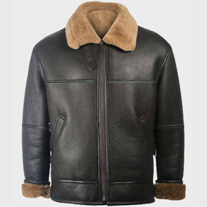 Mens Aviator Black Shearling Sheepskin B3 Leather Jacket