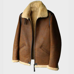 Mens Aviator Brown Shearling Leather B3 Jacket