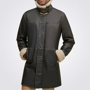 Men's Aviator Brown Sheepskin Fur Coat