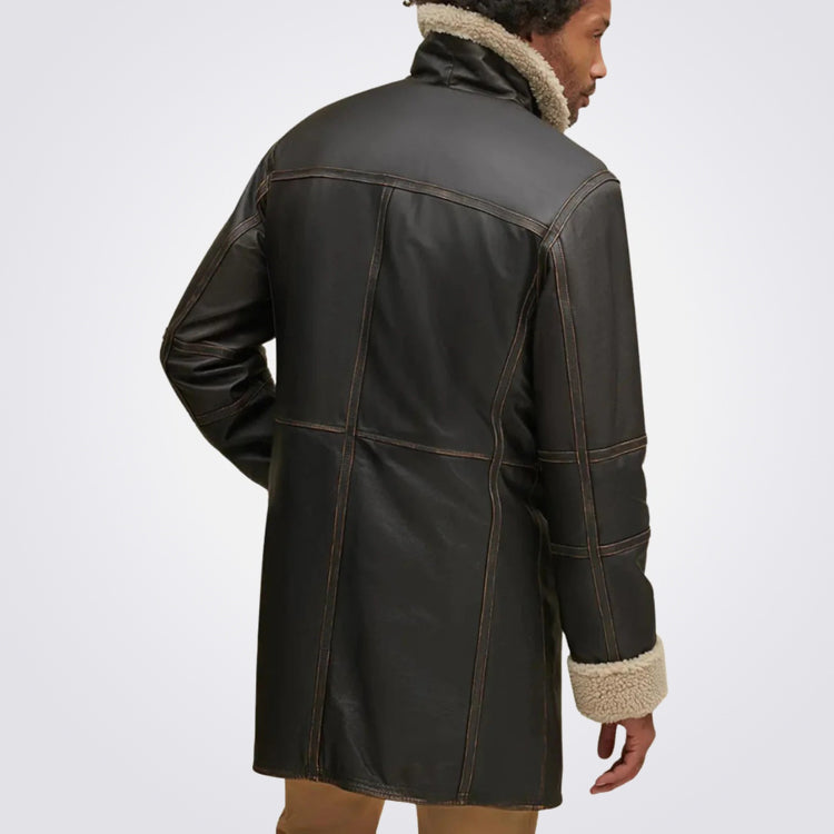 Men's Aviator Brown Sheepskin Fur Coat