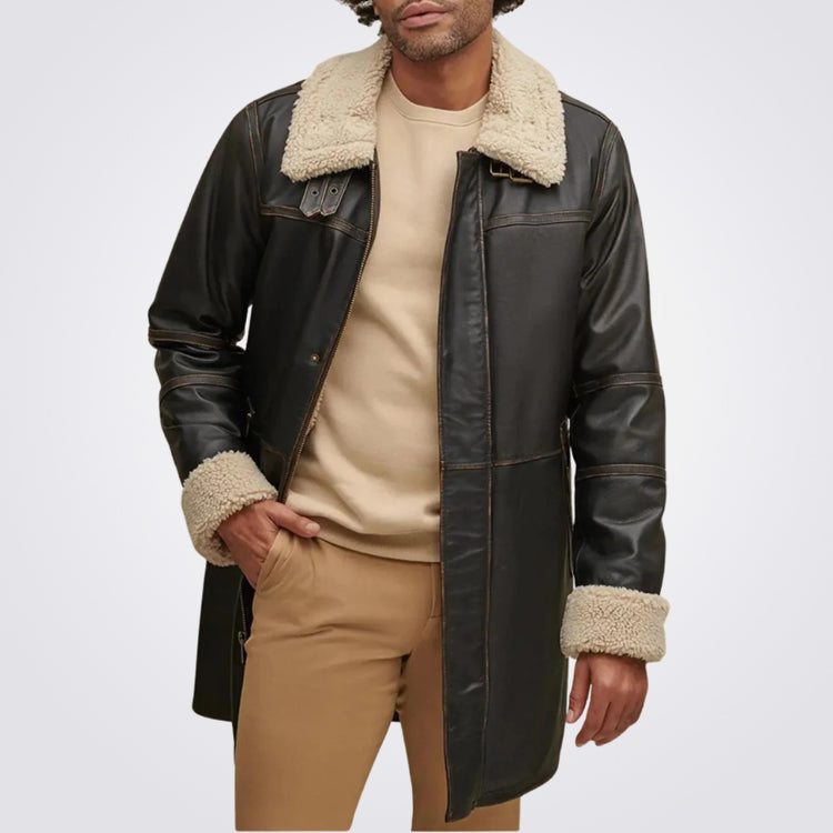 Men's Aviator Brown Sheepskin Fur Coat