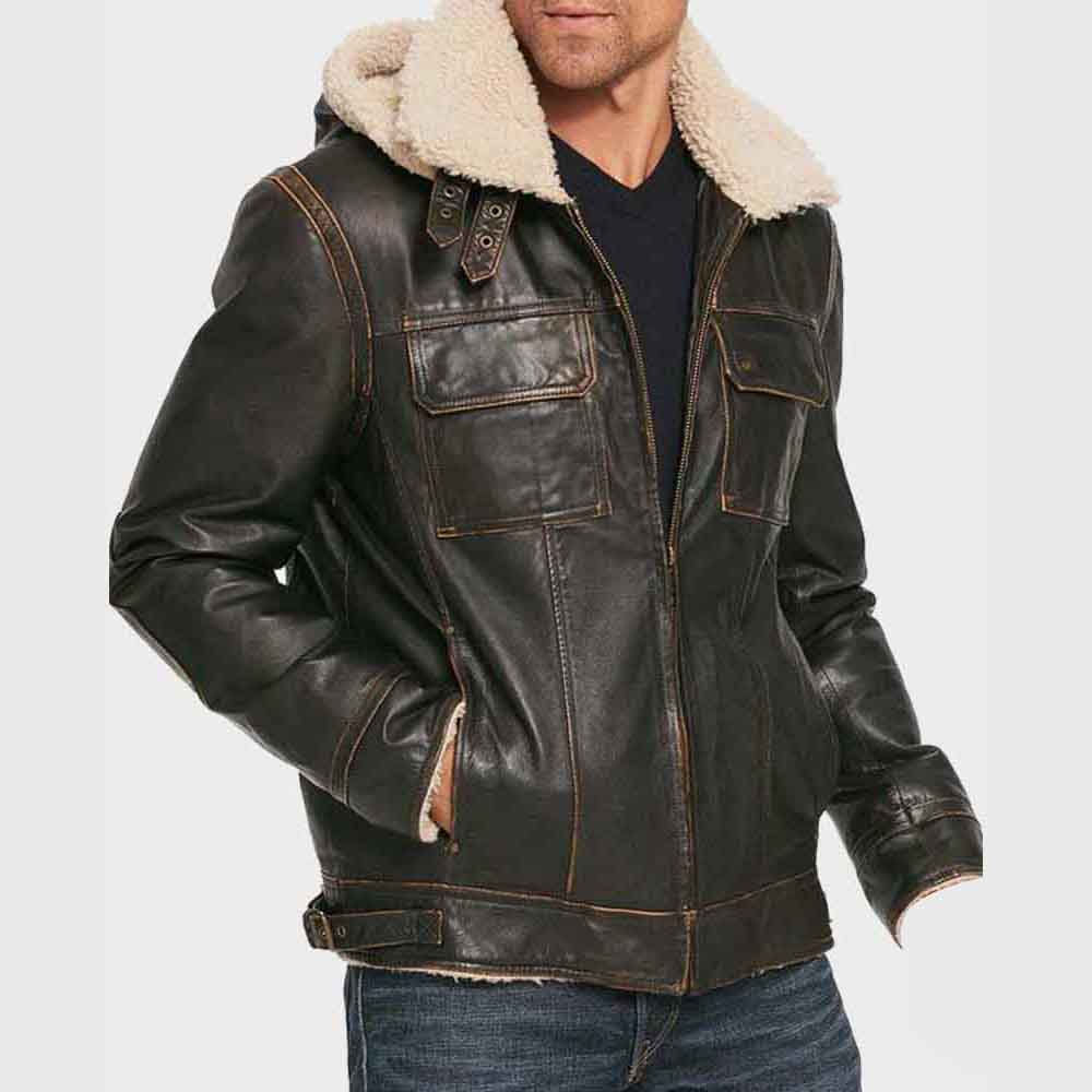 Mens Aviator Brown Waxed Hooded Jacket