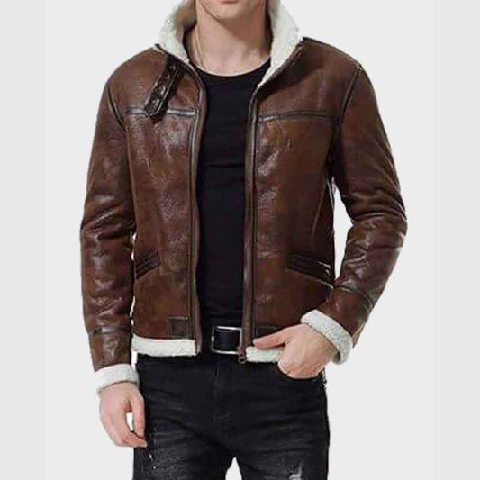 Mens Aviator Distressed Brown Leather Jacket - Fashion Leather Jackets USA - 3AMOTO