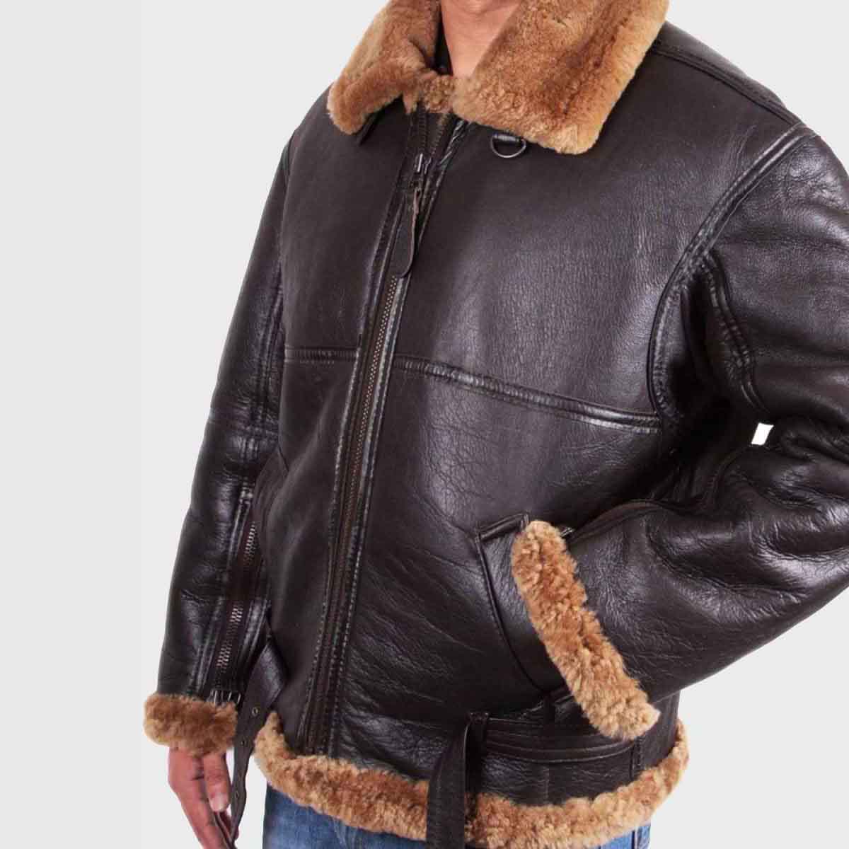 Mens Aviator Flying B3 Shearling Sheepskin Leather Jacket