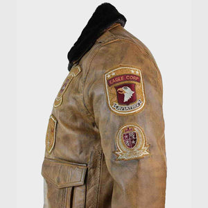 Mens Aviator Fur Collar Leather Bomber Jacket