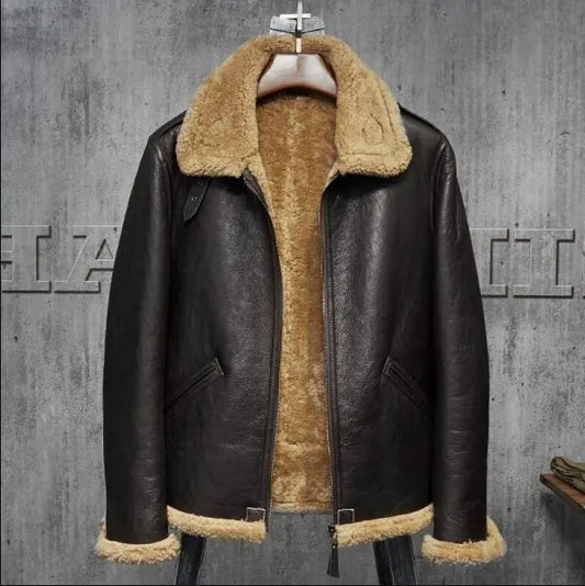 Mens Aviator Shearling Fur Sheepskin Jacket - 3amoto shop