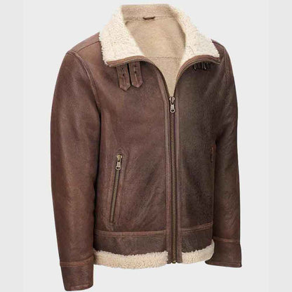 Mens Aviator Shearling Light Brown Jacket