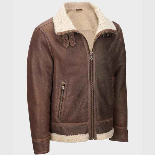 Mens Aviator Shearling Light Brown Jacket - Fashion Leather Jackets USA - 3AMOTO
