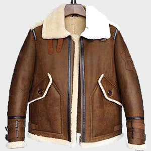 Mens Aviator Shearling Sheepskin B3 Flight Leather Jacket