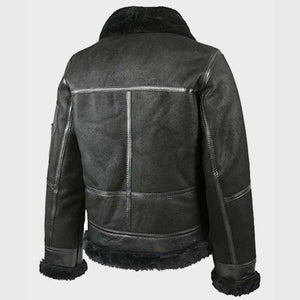 Mens Aviator Sheepskin B16 Black Leather Shearling Jacket