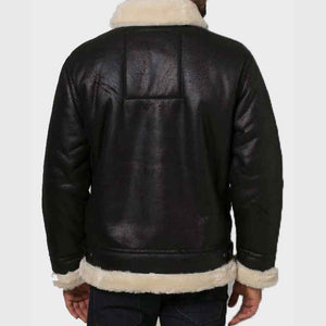 Mens Aviator Style Black Shearling Leather Jacket