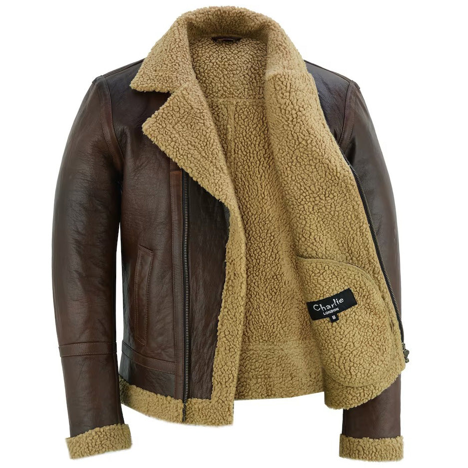 Men's Aviator Style Brown Bomber Flying Pilot Fur Jacket