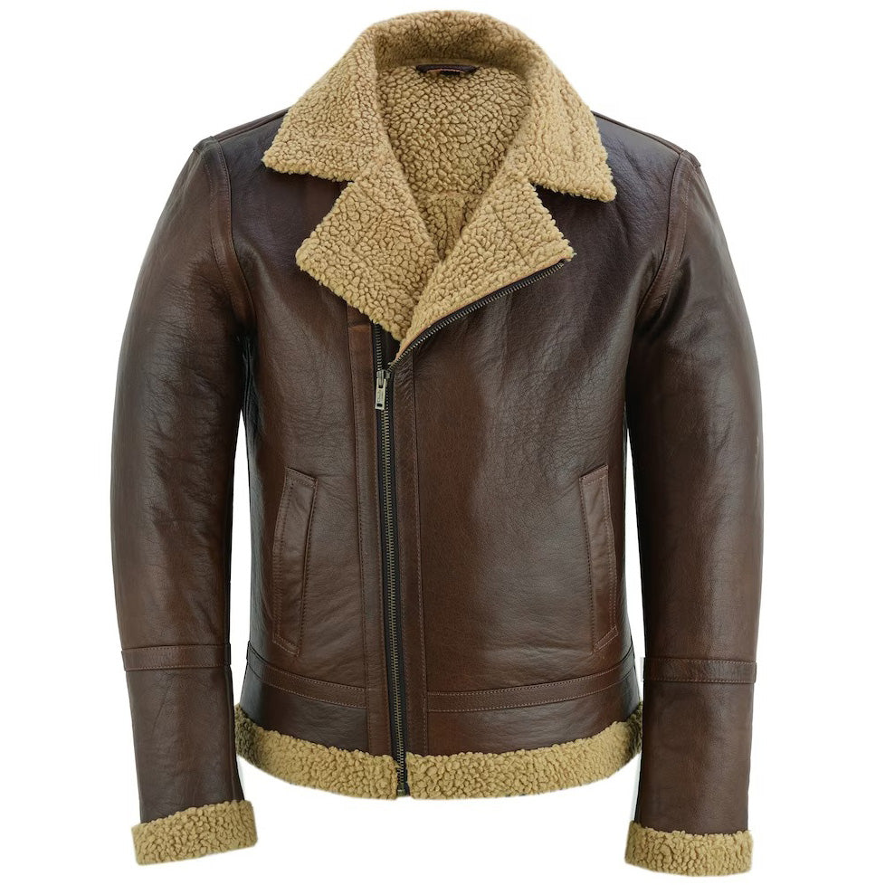 Men's Aviator Style Brown Bomber Flying Pilot Fur Jacket