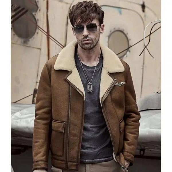 Men's B-6 Shearling Short Coat Sheepskin Bomber Jacket