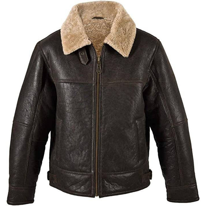 Men's B3 Bomber Jacket - Dark Distressed Brown Fur Shearling Leather Coat